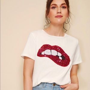 Shein | Sequin Bitten Lip Graphic Tee